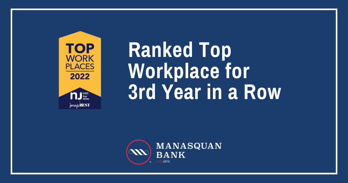 NJ Advance Media Names Manasquan Bank a Winner of the New Jersey Top Workplaces 2022 Award